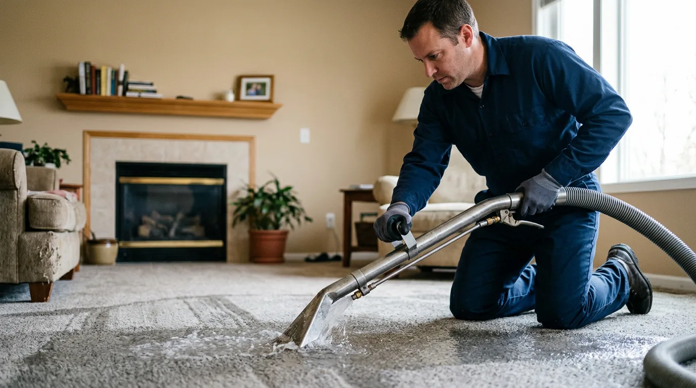 Water damage restoration technician working near Quincy, MO